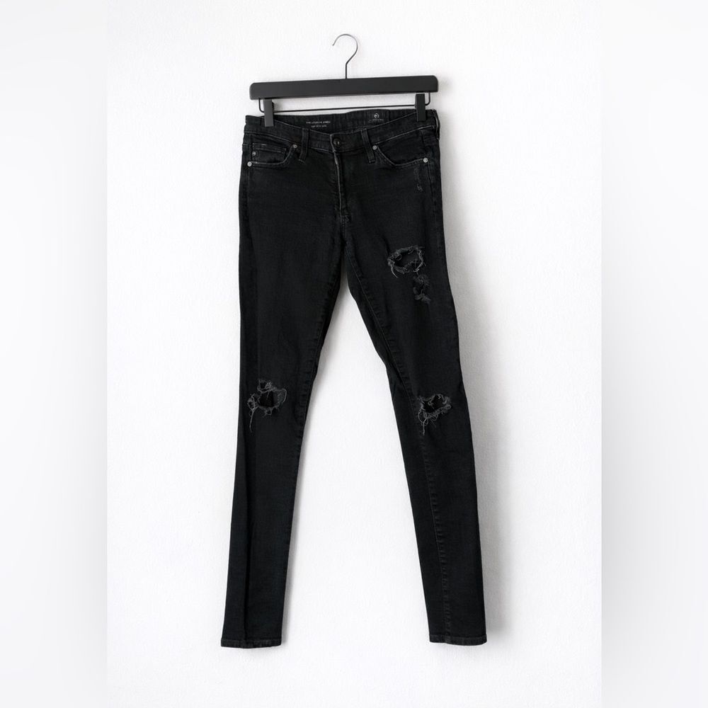 AG Adriano Goldschmied The Legging Ankle Super Skinny Jeans Black Distressed 26R